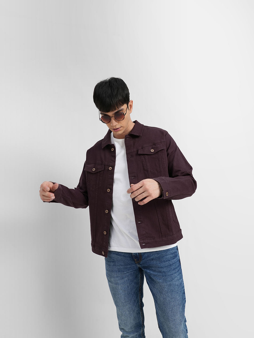 Burgundy Trucker Denim Jacket