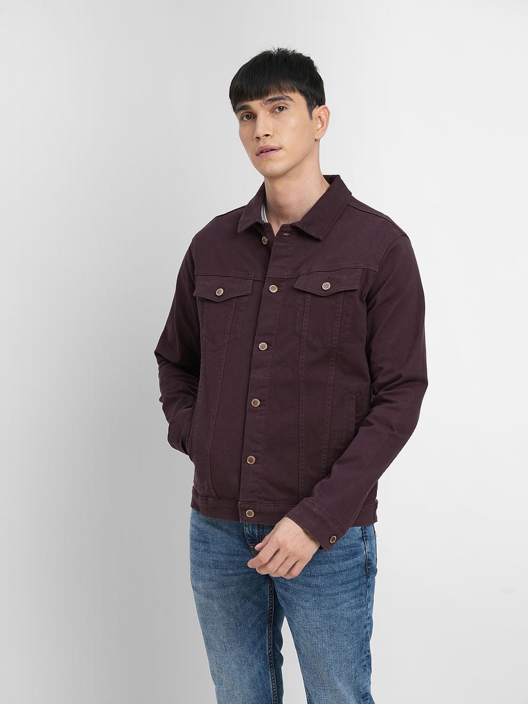 Burgundy Trucker Denim Jacket