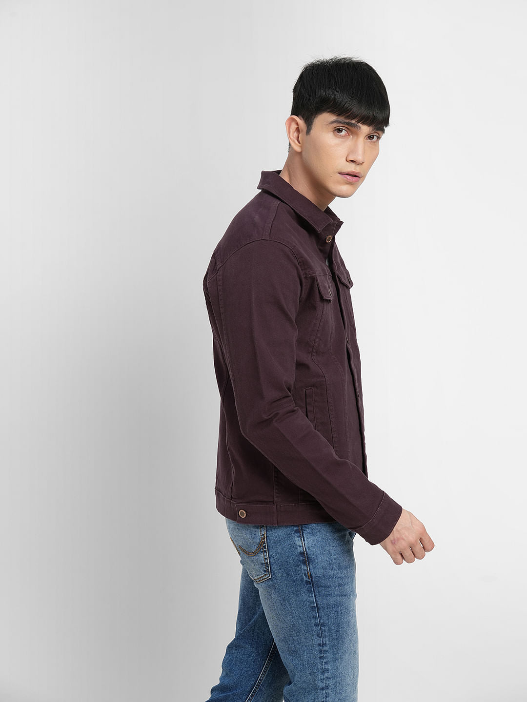 Burgundy Trucker Denim Jacket