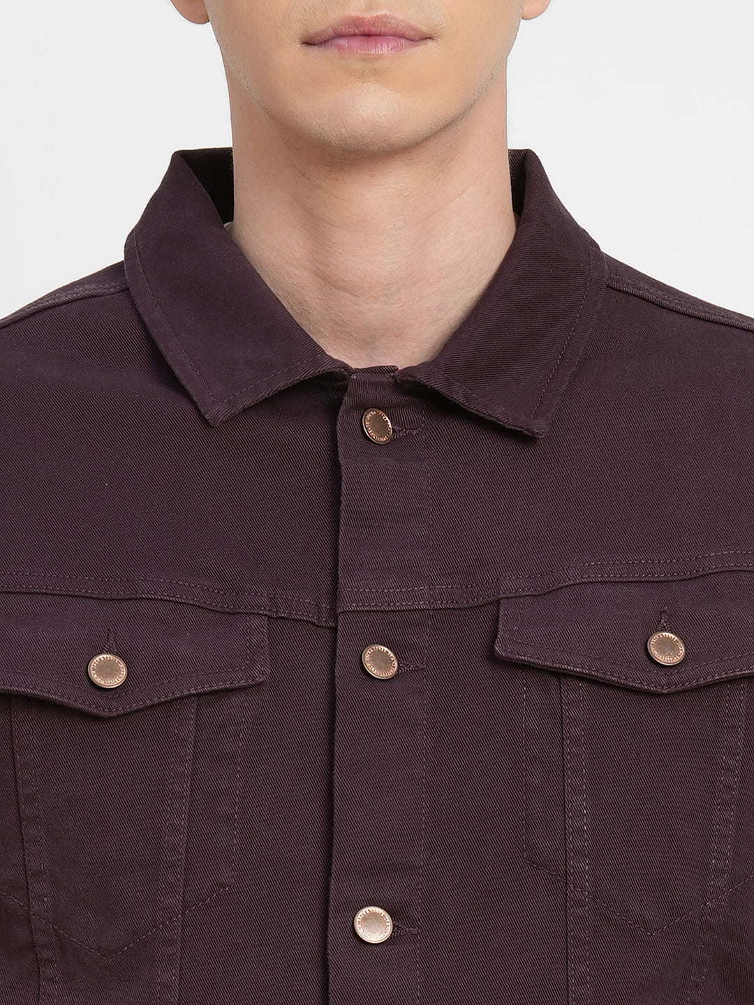 Burgundy Trucker Denim Jacket