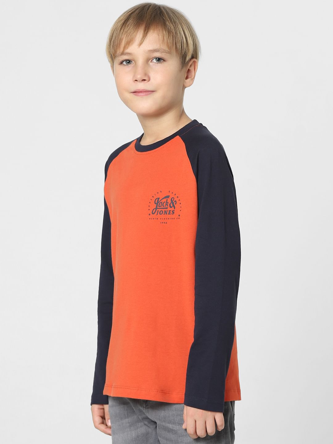 Boys Red Colourblocked Full Sleeves T-shirt