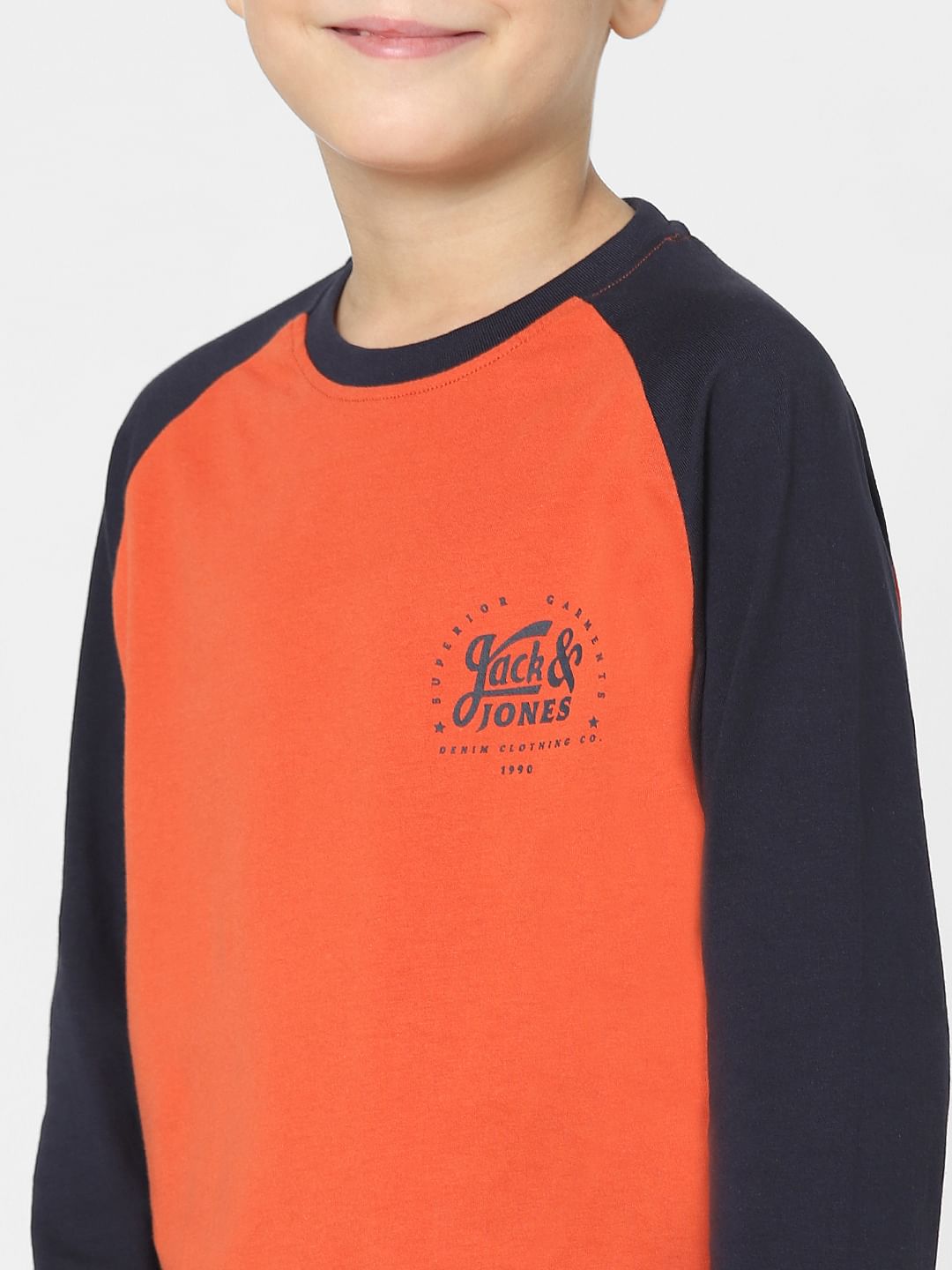 Boys Red Colourblocked Full Sleeves T-shirt