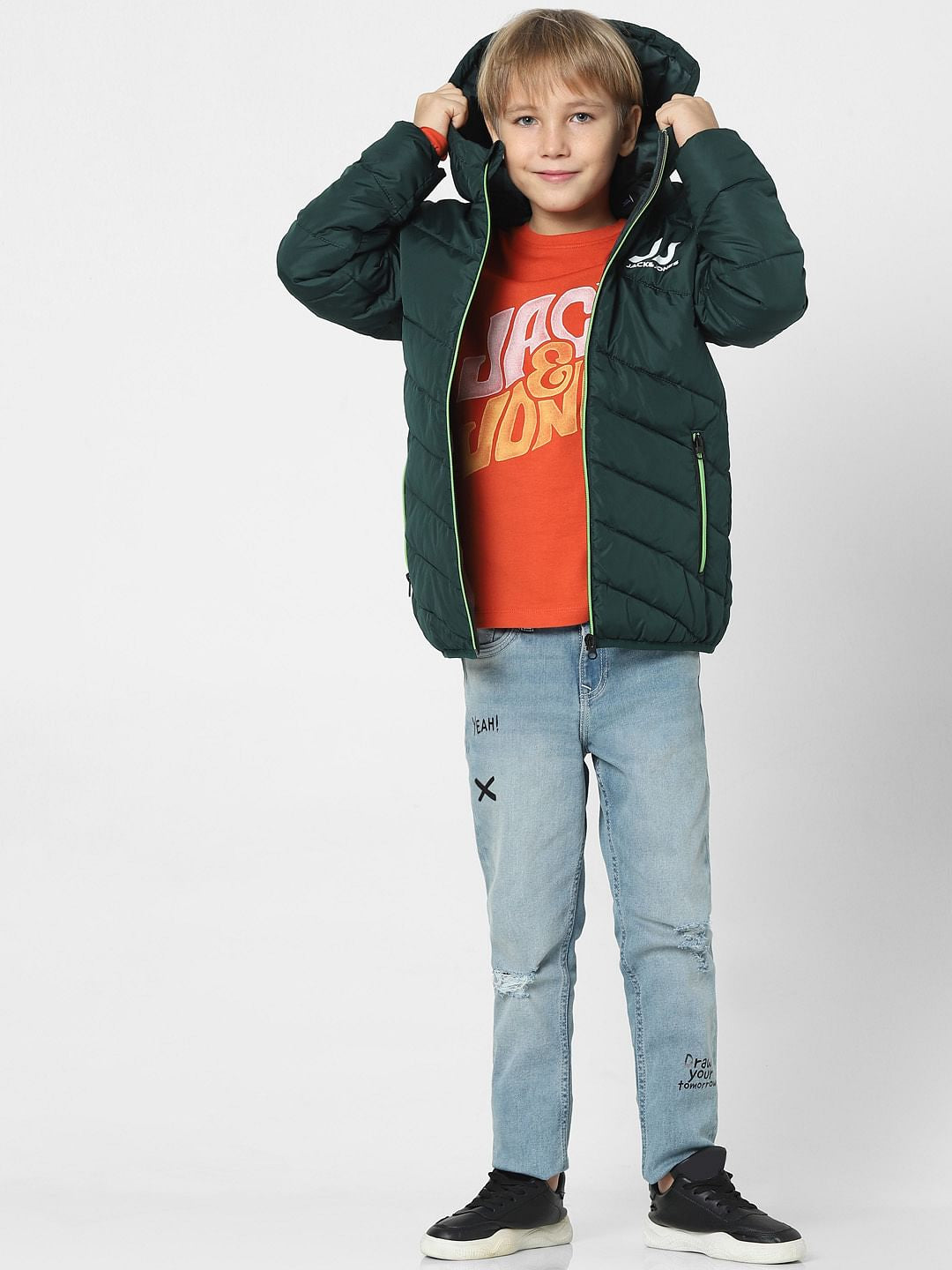 Boys Red Logo Print Full Sleeves T-shirt