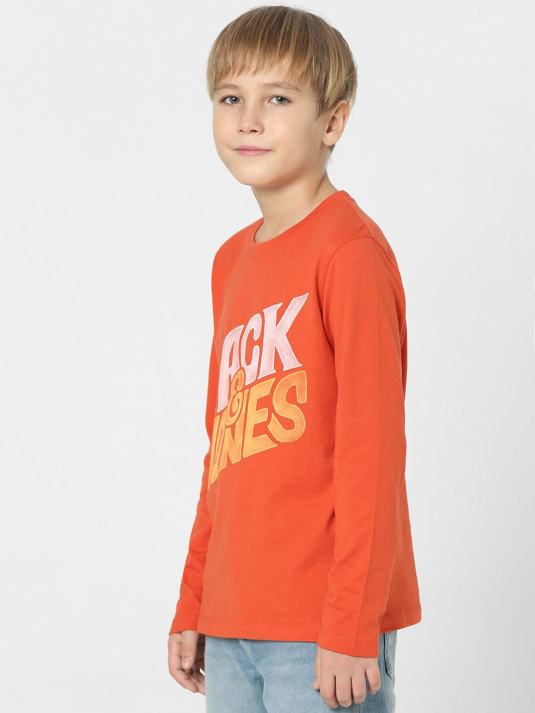 Boys Red Logo Print Full Sleeves T-shirt