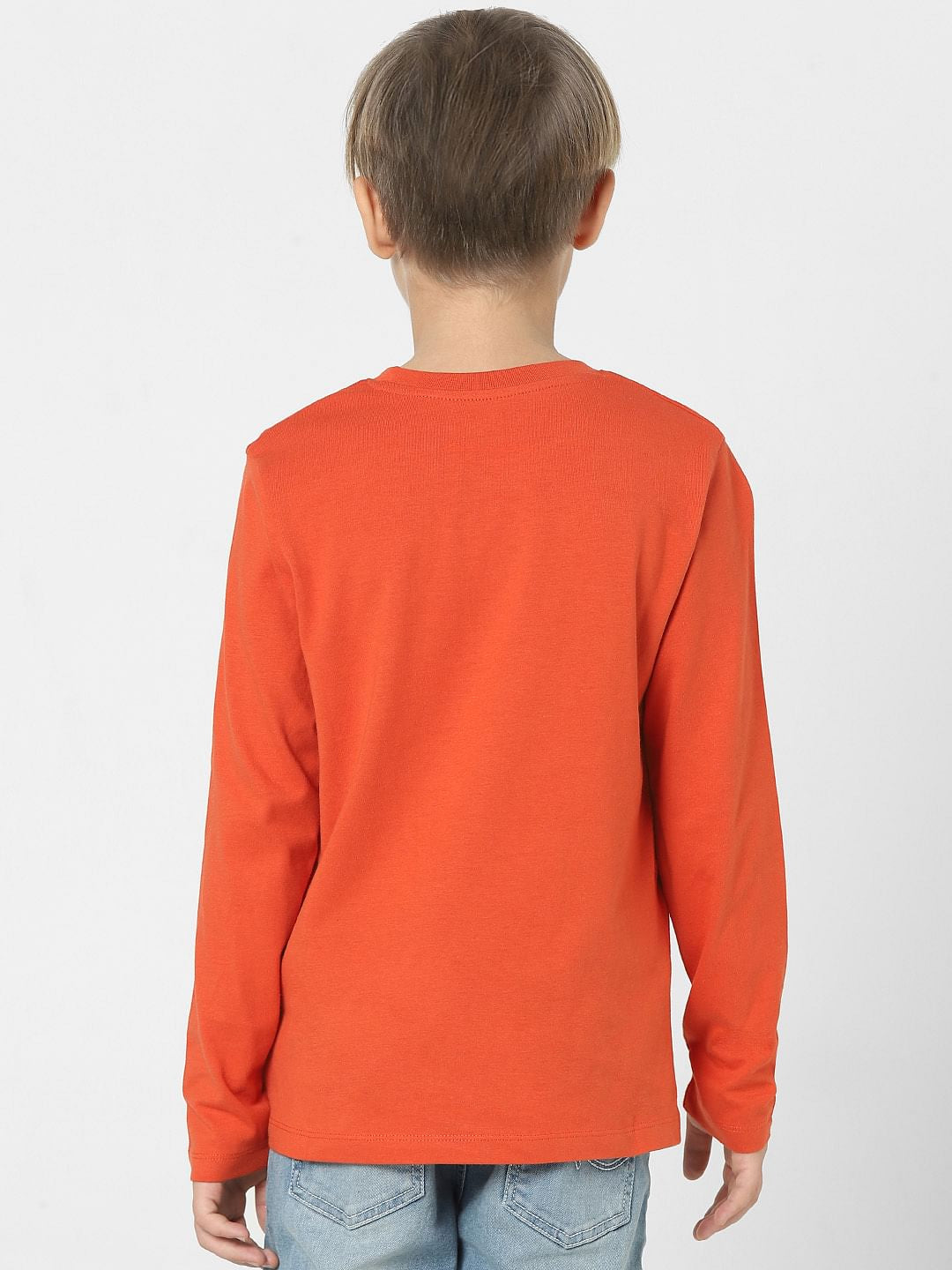 Boys Red Logo Print Full Sleeves T-shirt
