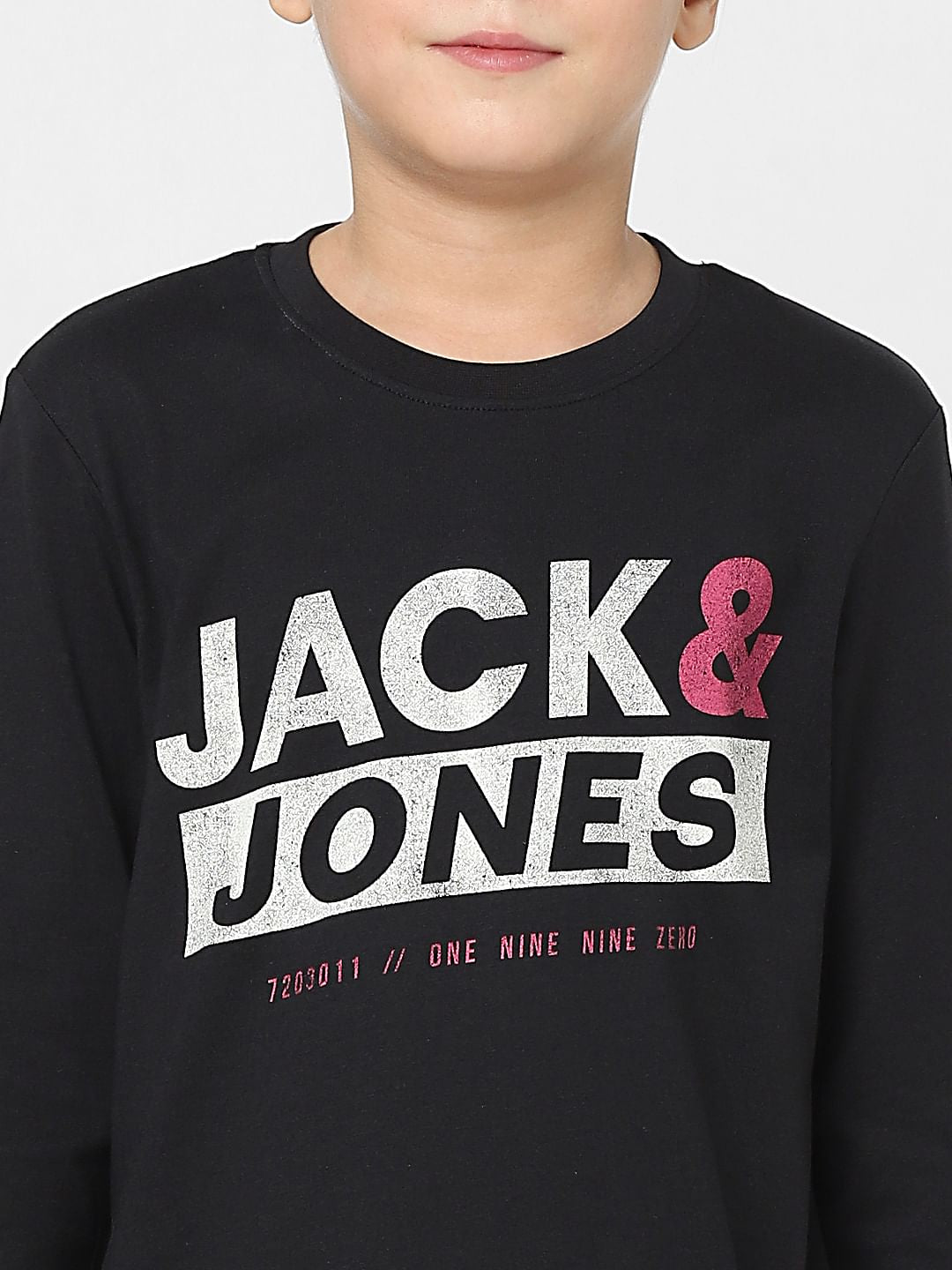Boys Black Logo Print Full Sleeves T-shirt