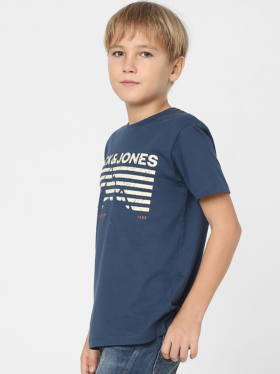 Boys Blue Logo Print Crew Neck T-shirt