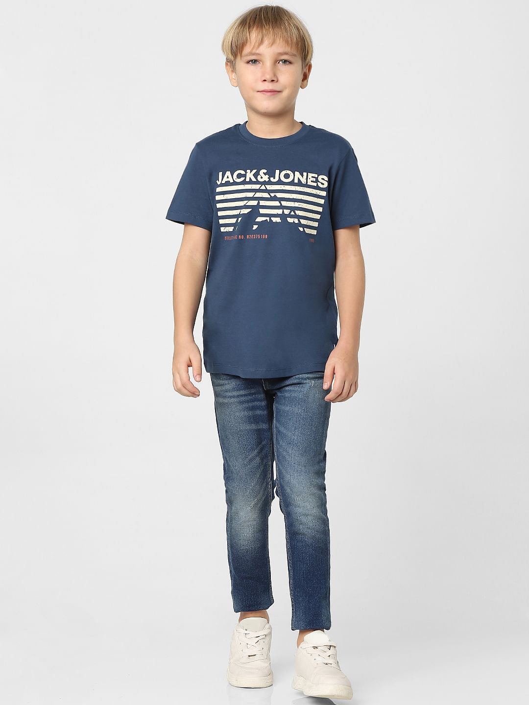 Boys Blue Logo Print Crew Neck T-shirt
