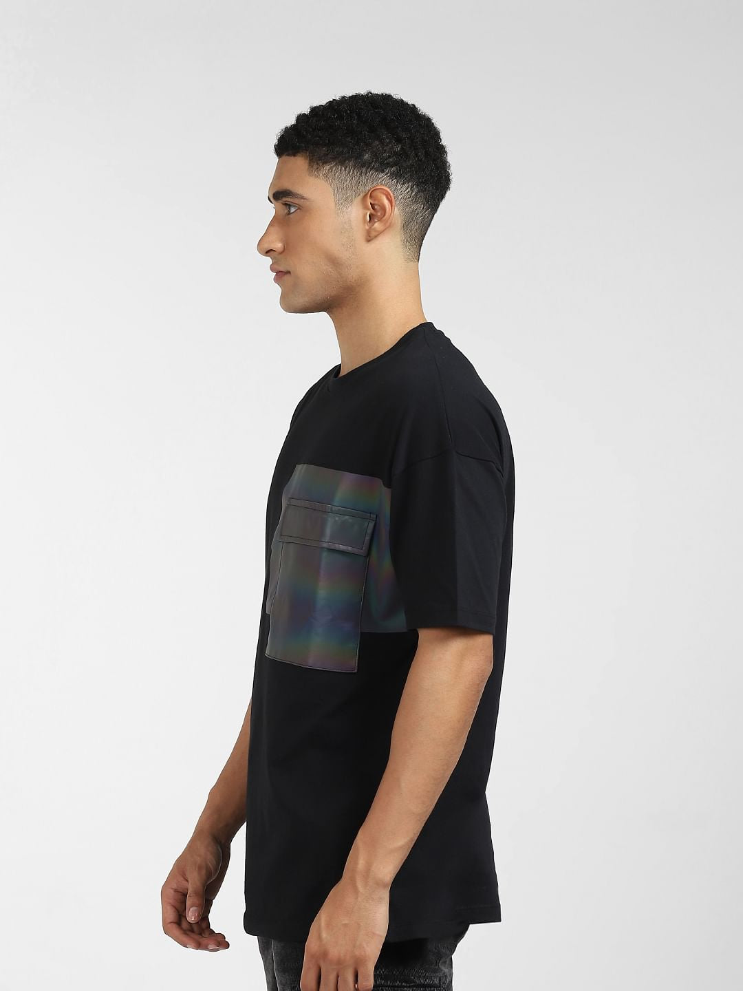 Black Oversized Pocket Crew Neck T-shirt