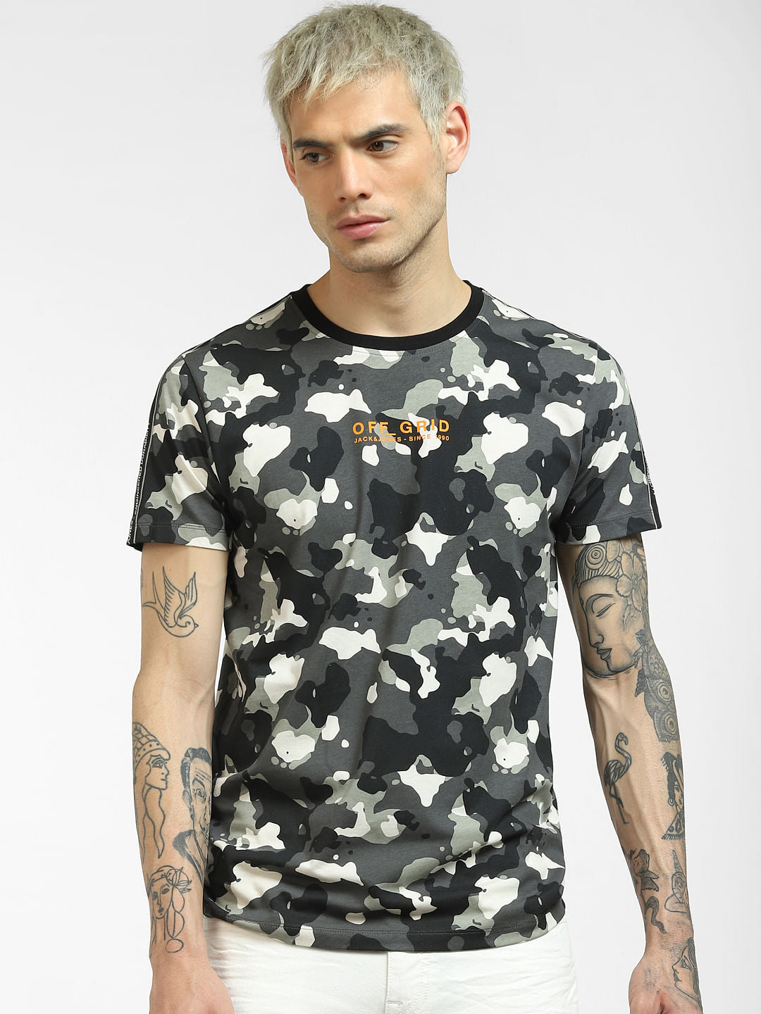 Black Abstract Print Crew Neck T-shirt