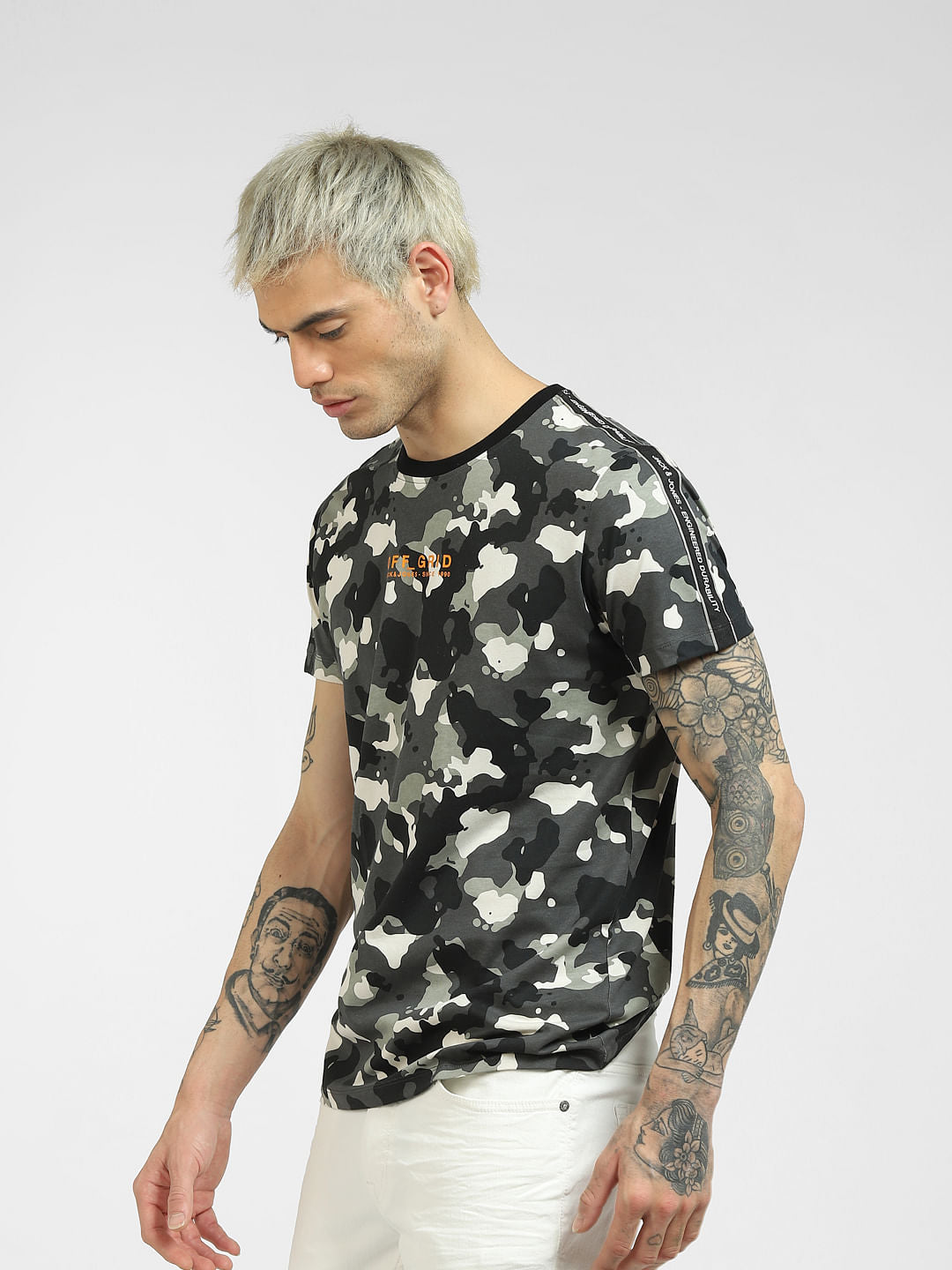 Black Abstract Print Crew Neck T-shirt