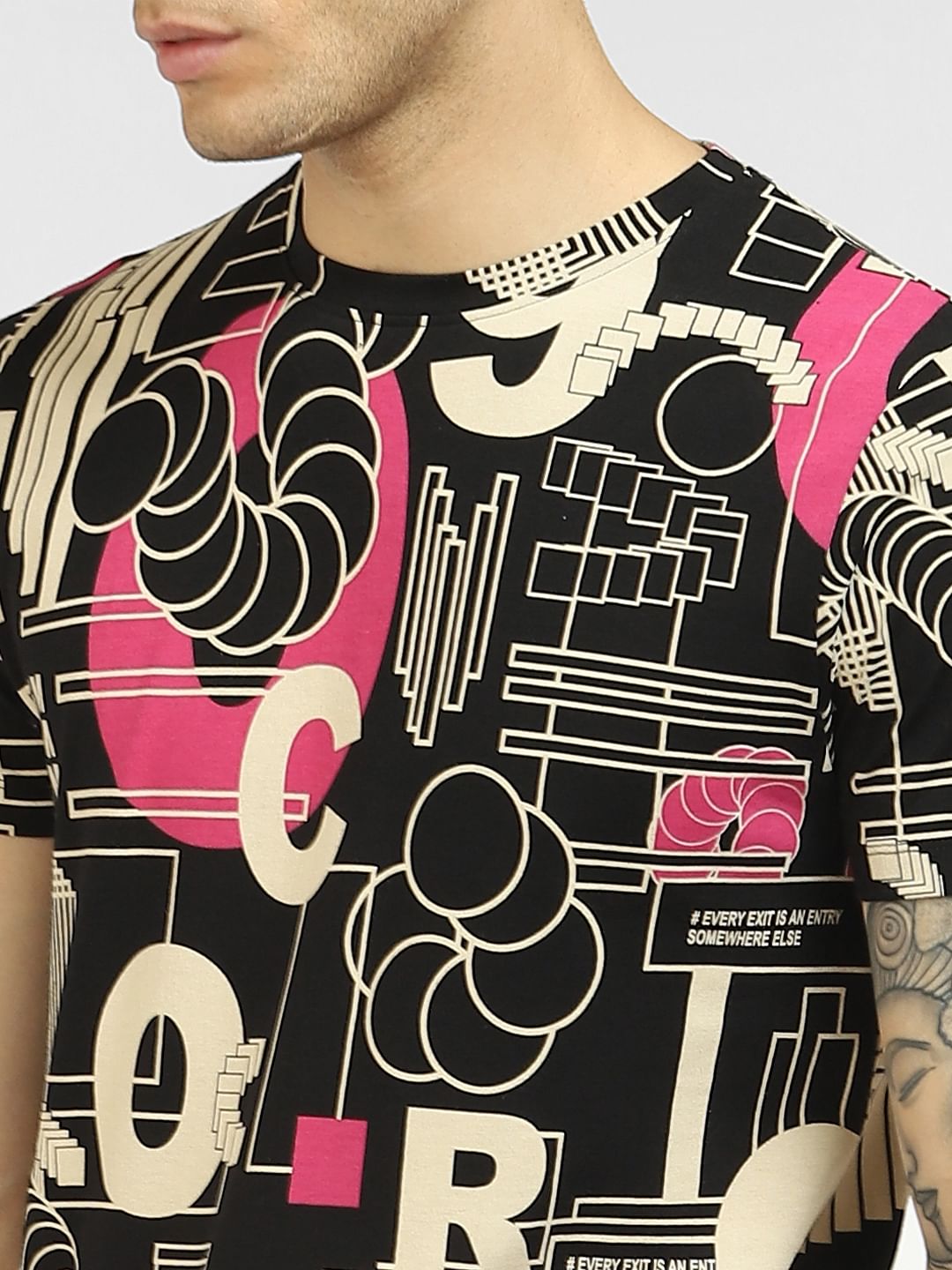 Black Abstract Print Crew Neck T-shirt