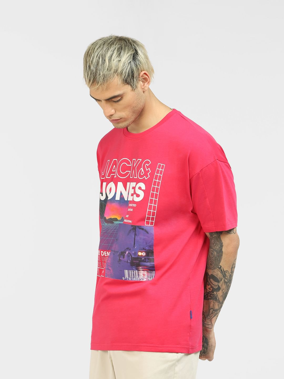 Red Graphic Loose Fit Crew Neck T-Shirt