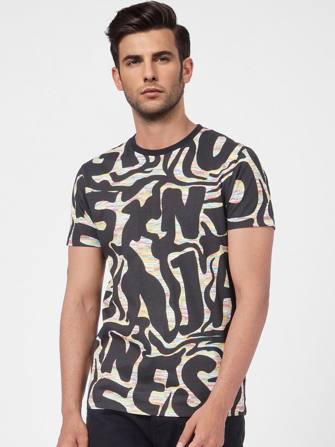 Black Graphic Print Crew Neck T-shirt