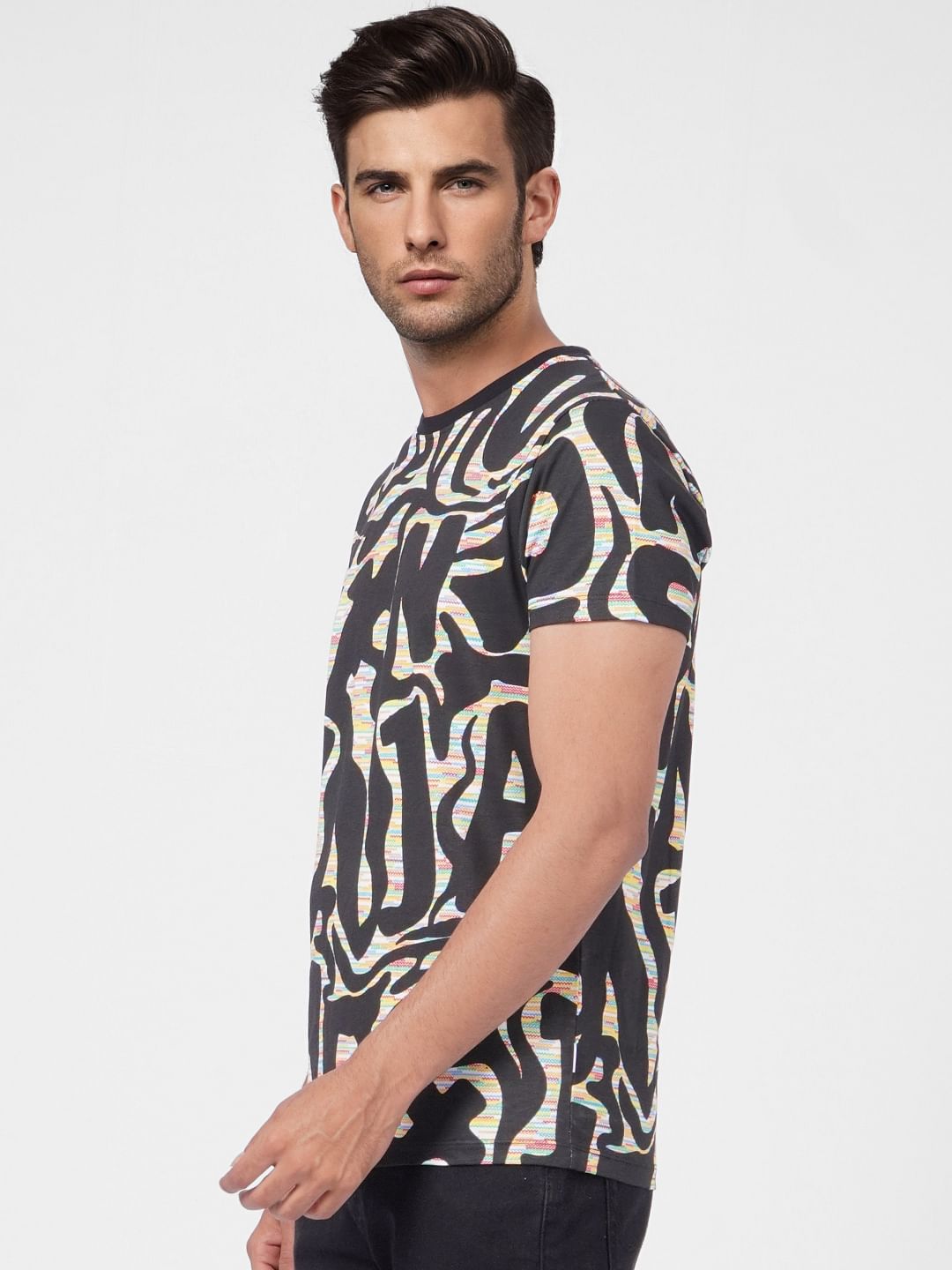 Black Graphic Print Crew Neck T-shirt