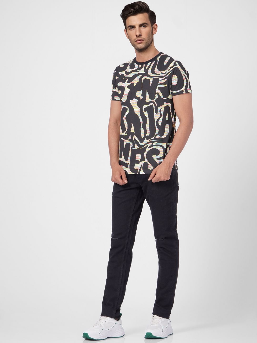 Black Graphic Print Crew Neck T-shirt