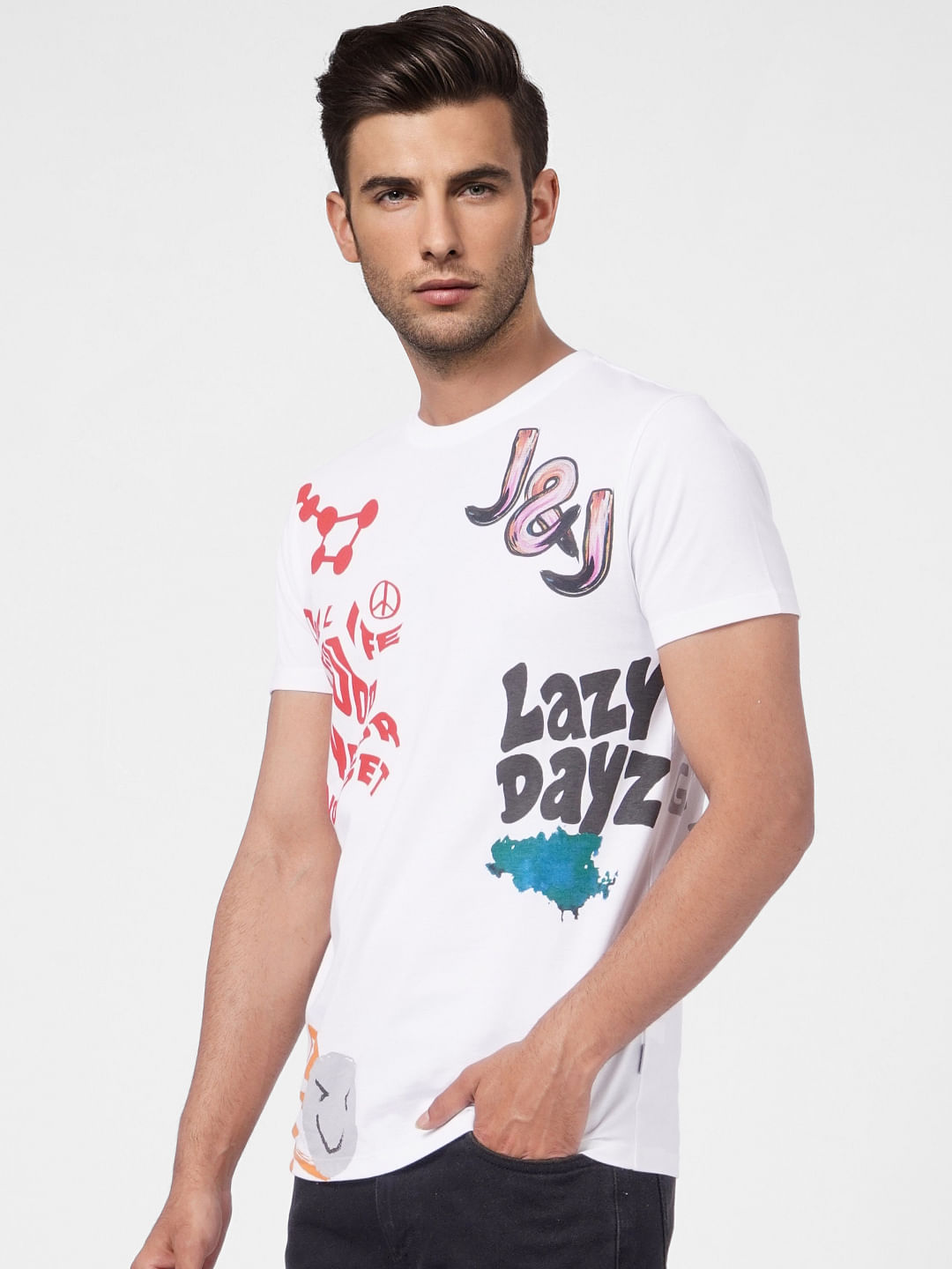 White Graphic Print Crew Neck T-shirt