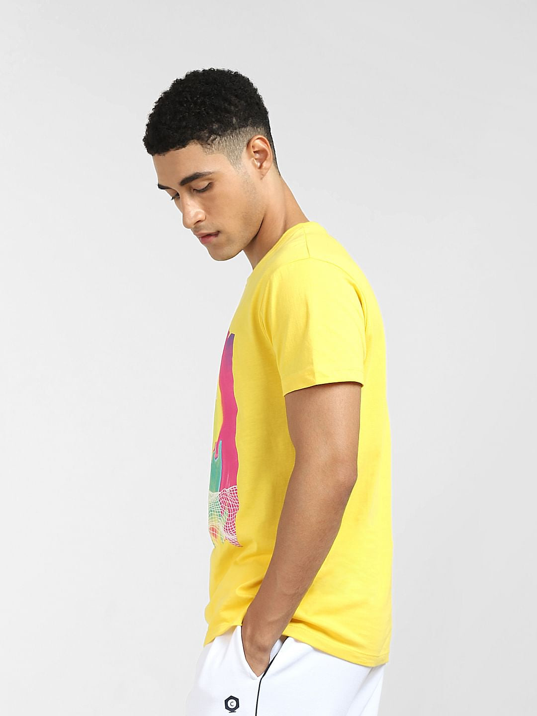 Yellow Graphic Print Crew Neck T-shirt