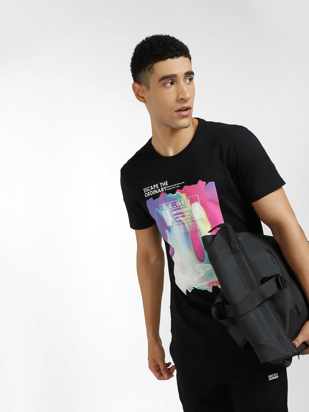 Black Graphic Print Crew Neck T-shirt