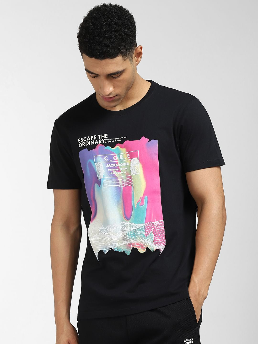 Black Graphic Print Crew Neck T-shirt