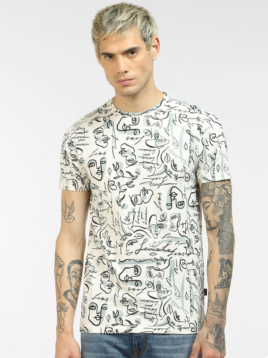 White Printed Crew Neck T-shirt