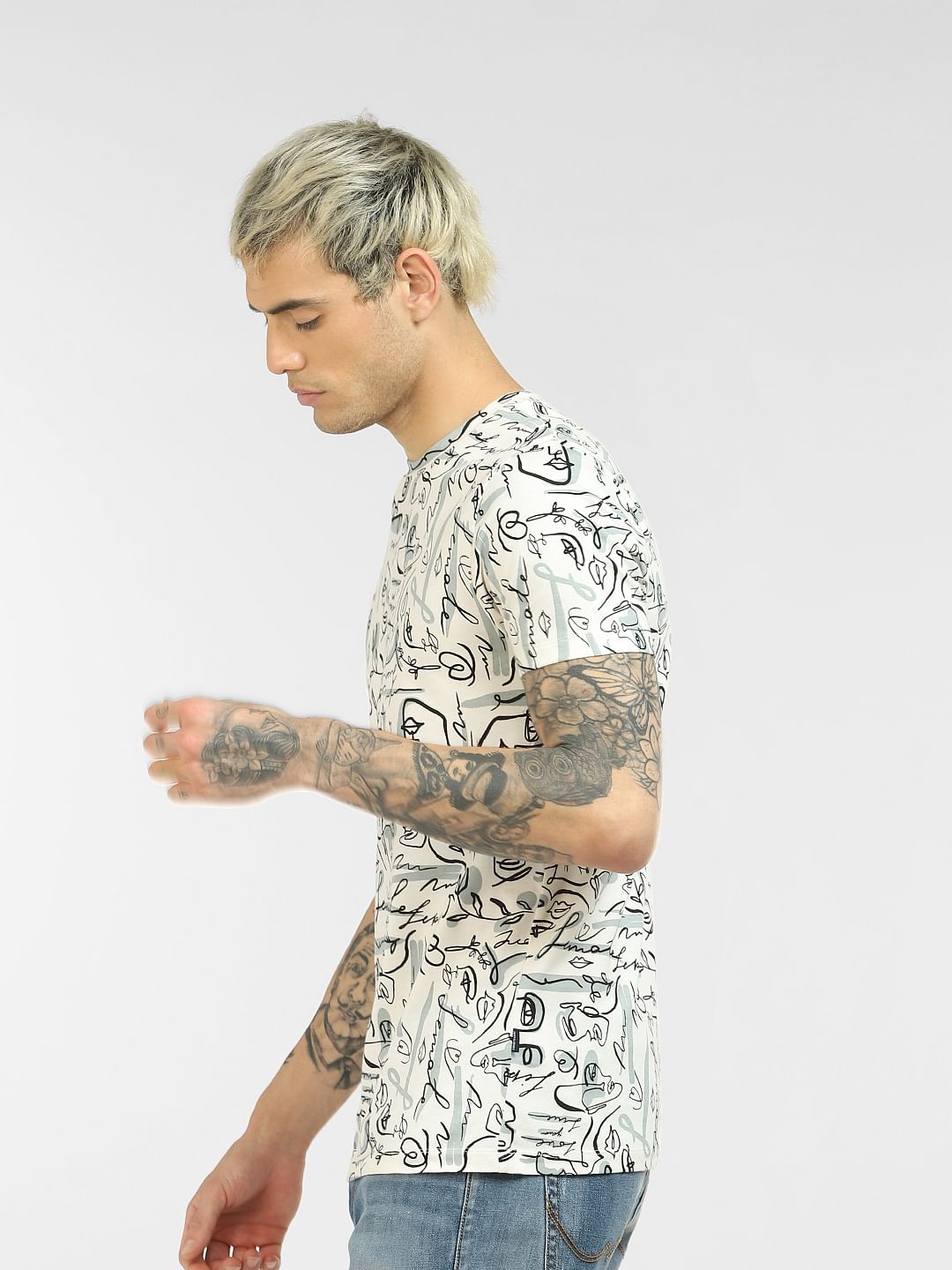 White Printed Crew Neck T-shirt