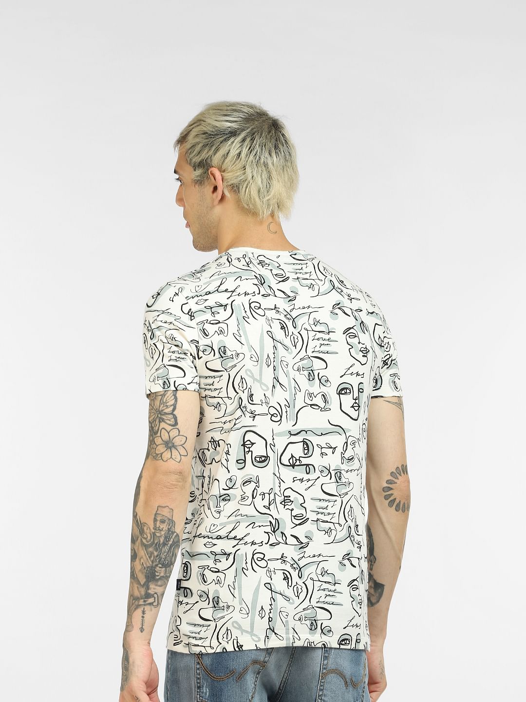 White Printed Crew Neck T-shirt