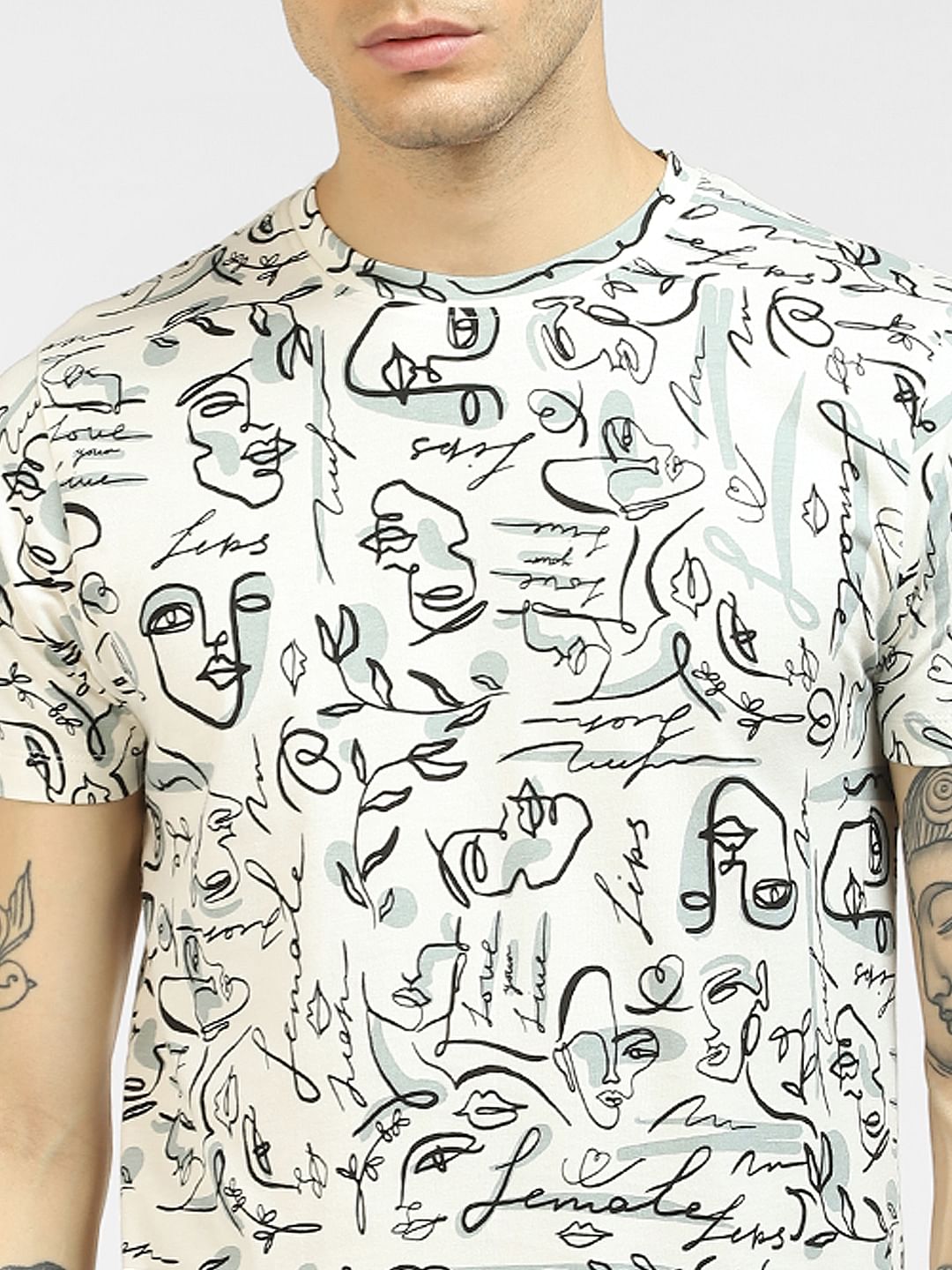 White Printed Crew Neck T-shirt