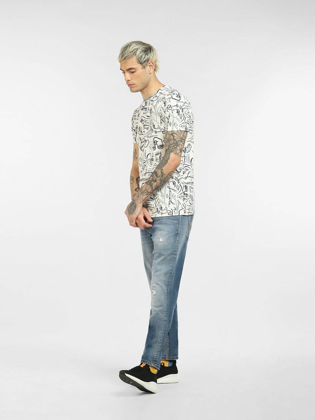 White Printed Crew Neck T-shirt