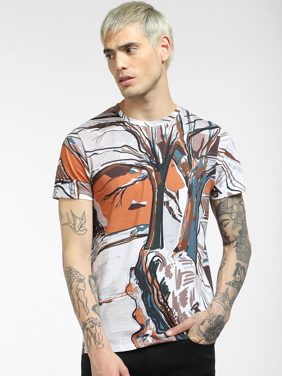 White Printed Crew Neck T-shirt