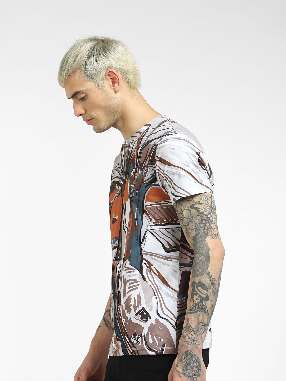 White Printed Crew Neck T-shirt