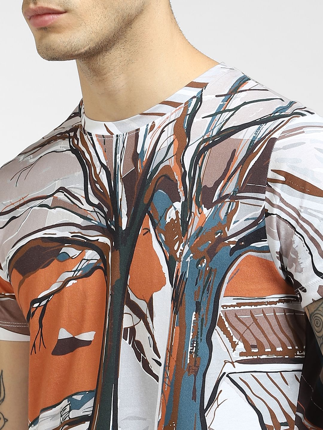 White Printed Crew Neck T-shirt