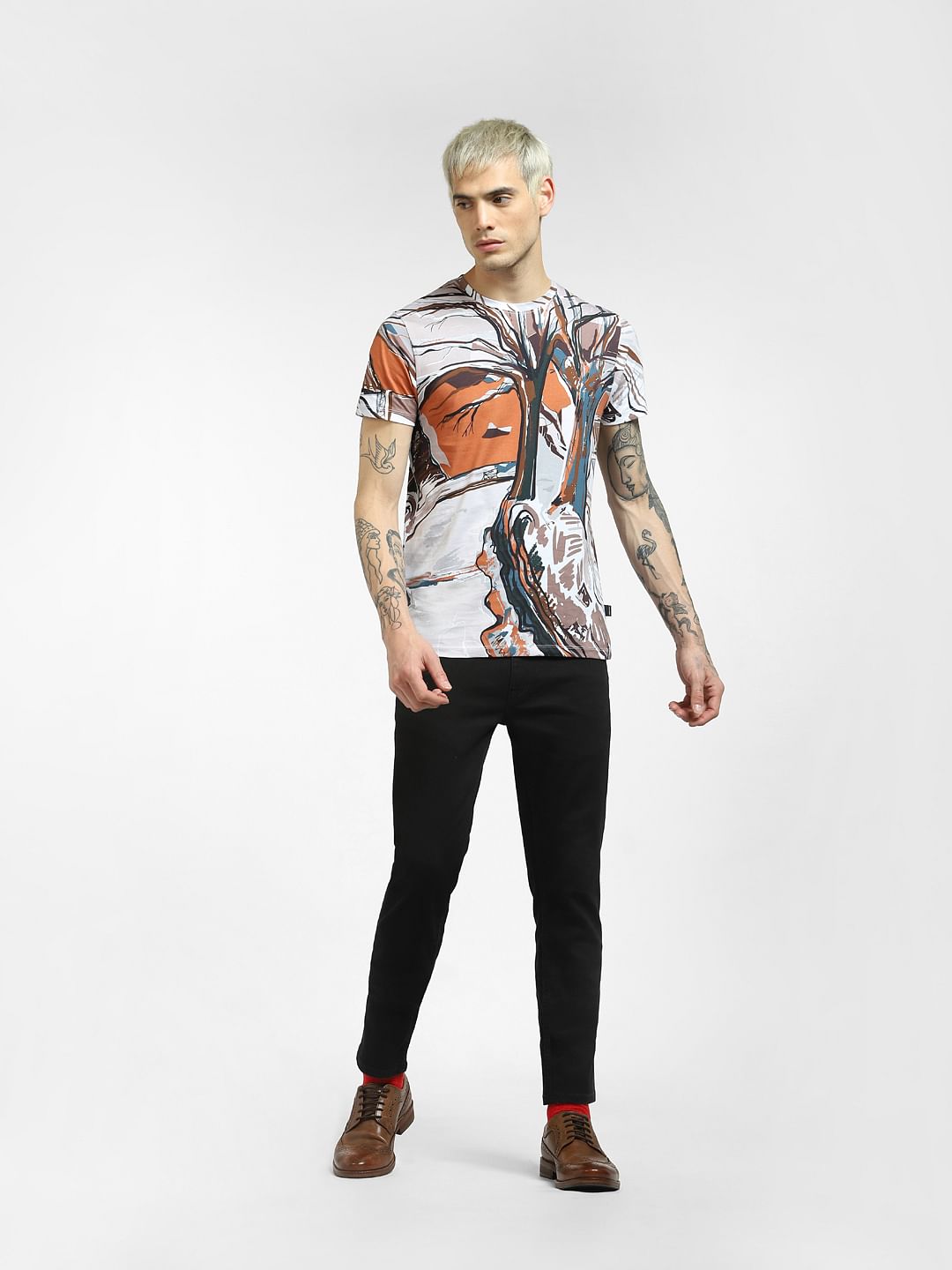 White Printed Crew Neck T-shirt
