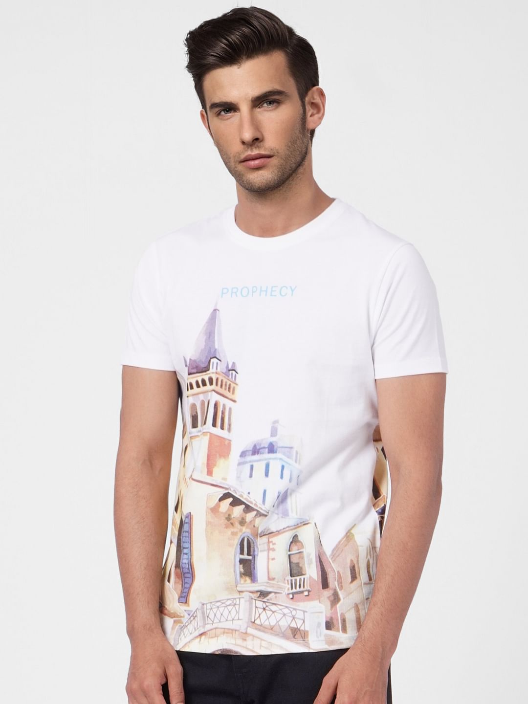 White Graphic Print Crew Neck T-shirt