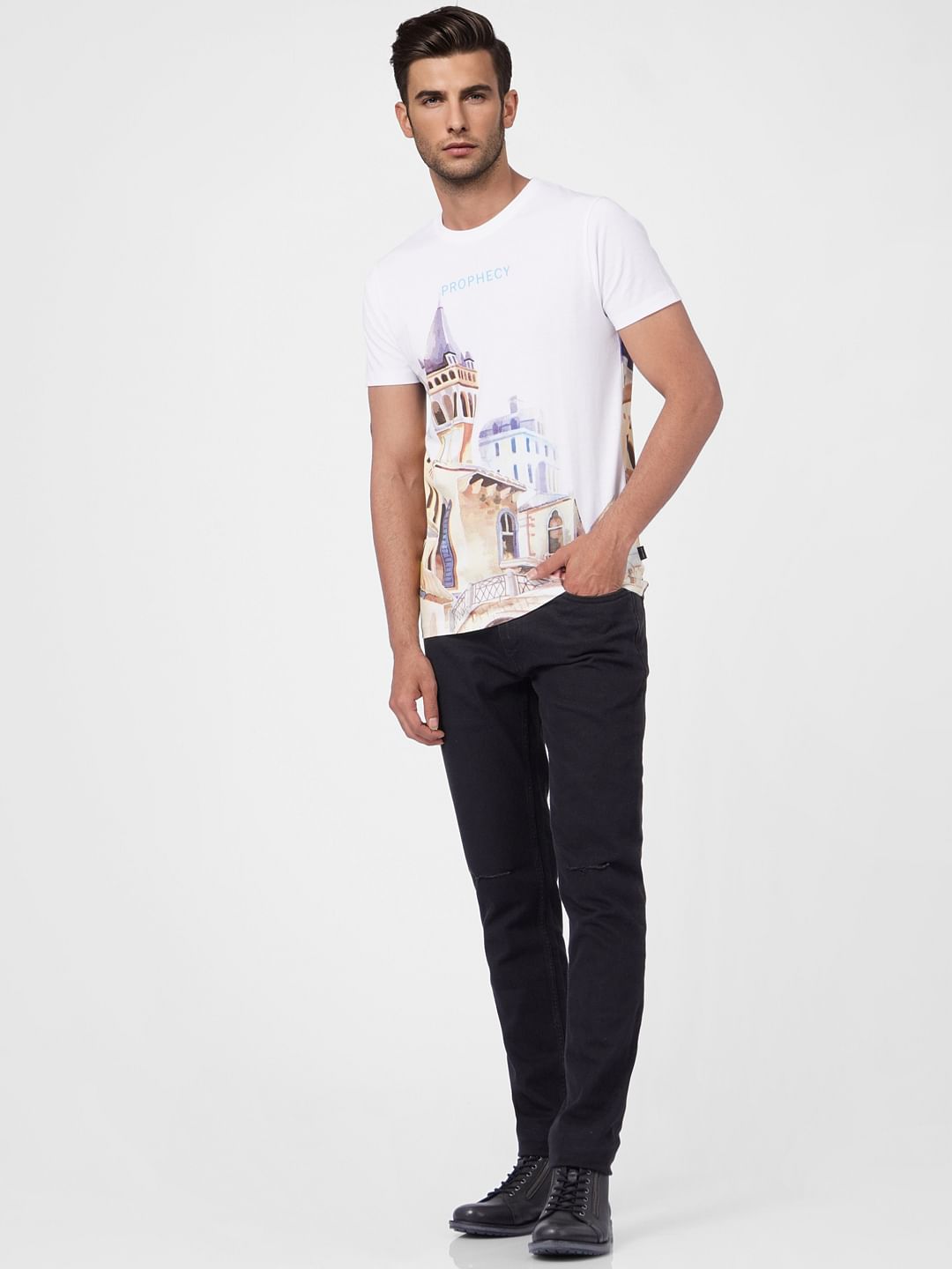 White Graphic Print Crew Neck T-shirt