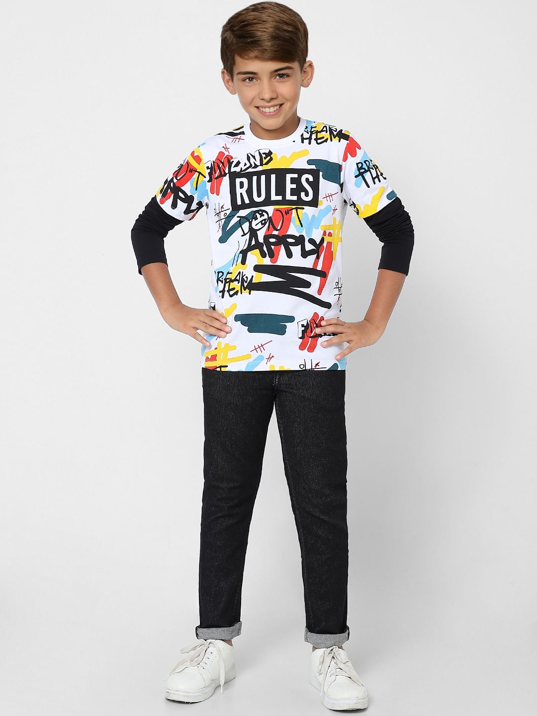 Boys White Typographic Print T-shirt