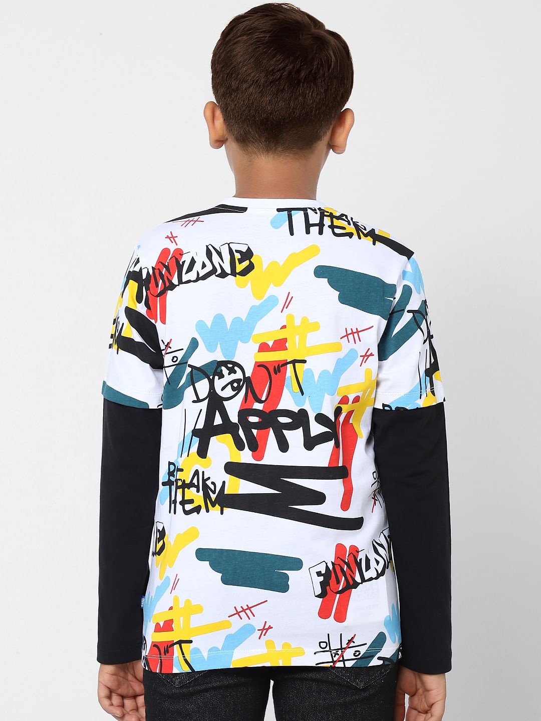 Boys White Typographic Print T-shirt