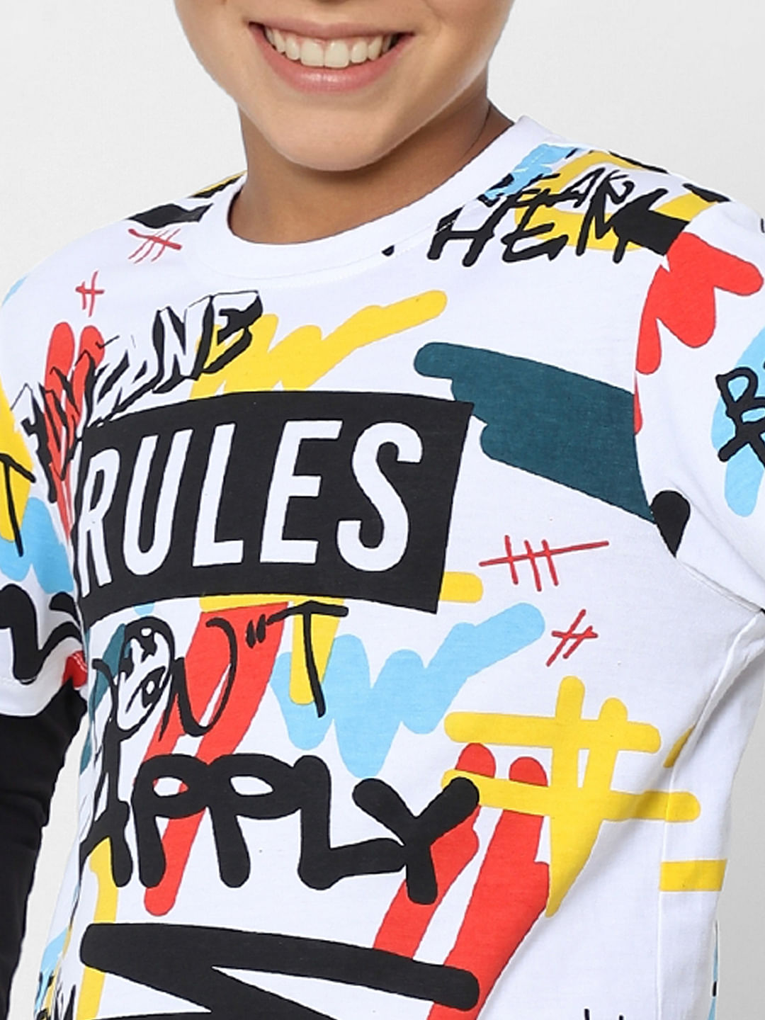 Boys White Typographic Print T-shirt