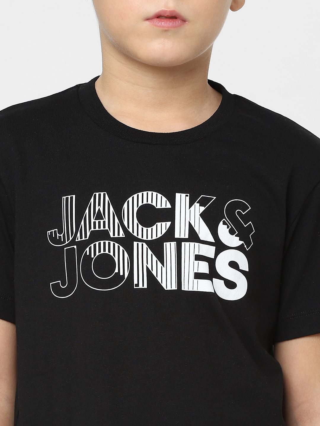 Boys Black Logo Print Crew Neck T-shirt