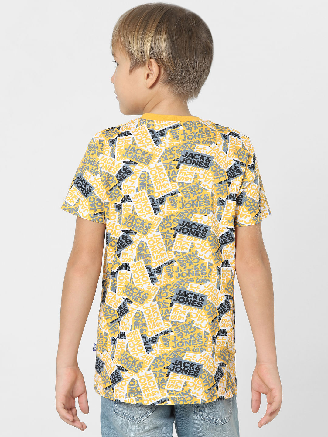 Boys Yellow Logo Print Crew Neck T-shirt