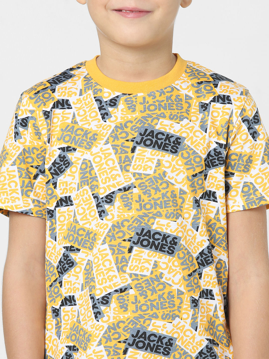 Boys Yellow Logo Print Crew Neck T-shirt