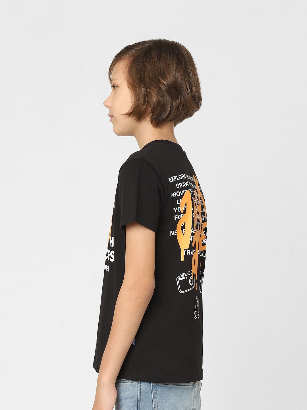 Boys Black Logo Print Crew Neck T-shirt
