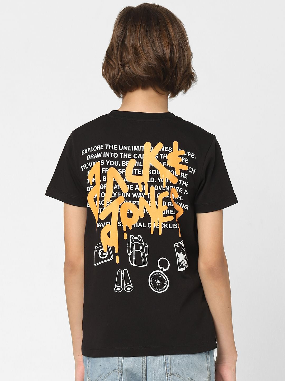 Boys Black Logo Print Crew Neck T-shirt