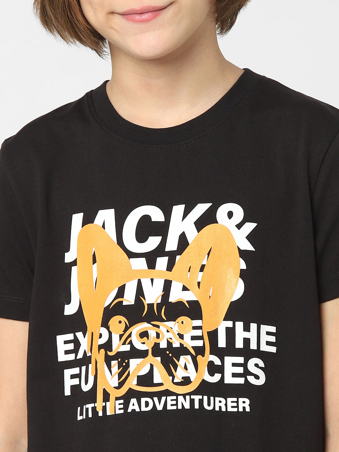 Boys Black Logo Print Crew Neck T-shirt