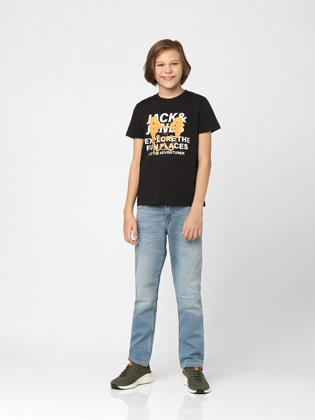 Boys Black Logo Print Crew Neck T-shirt