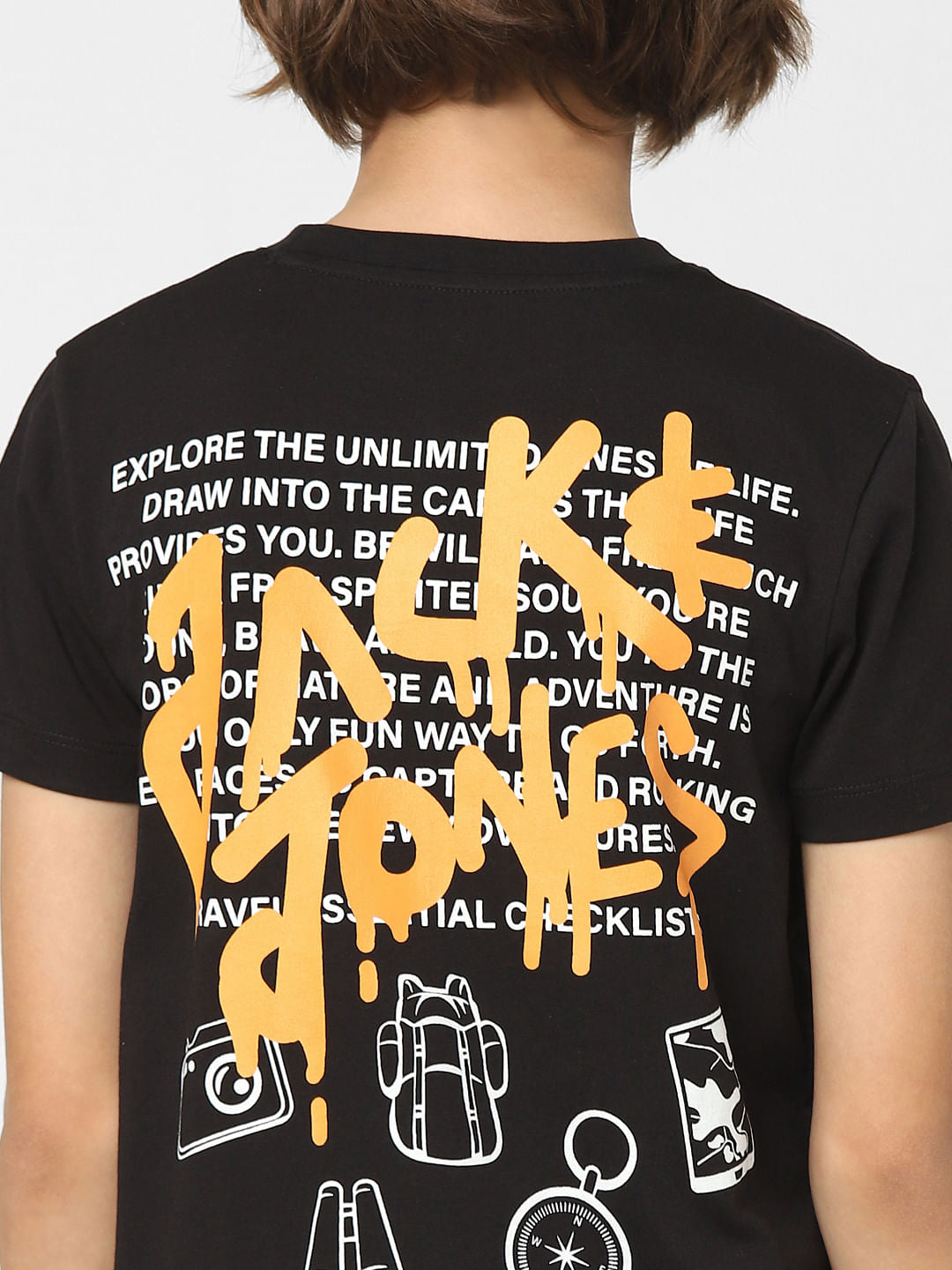 Boys Black Logo Print Crew Neck T-shirt