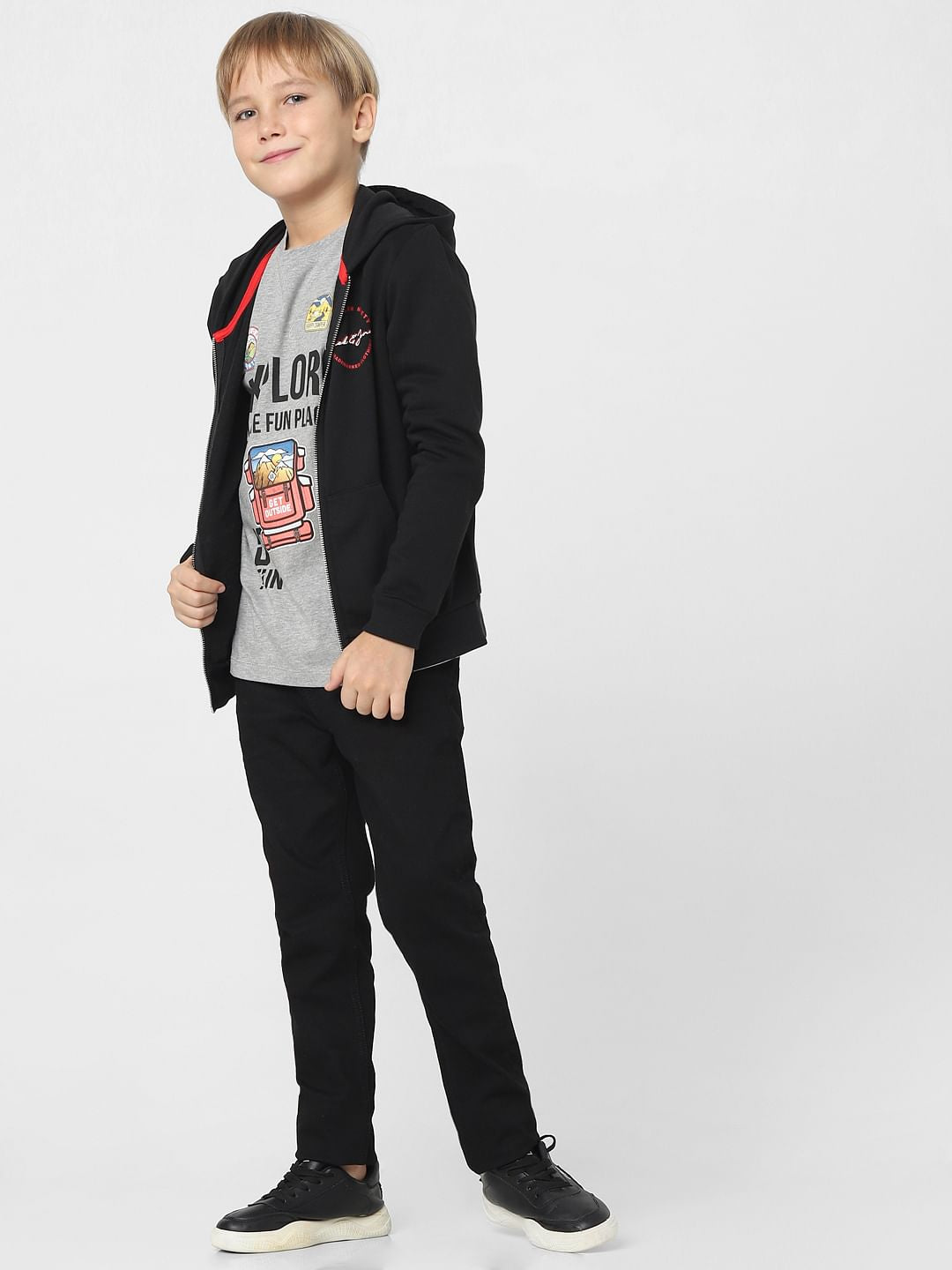 Boys Grey Text Print Crew Neck T-shirt