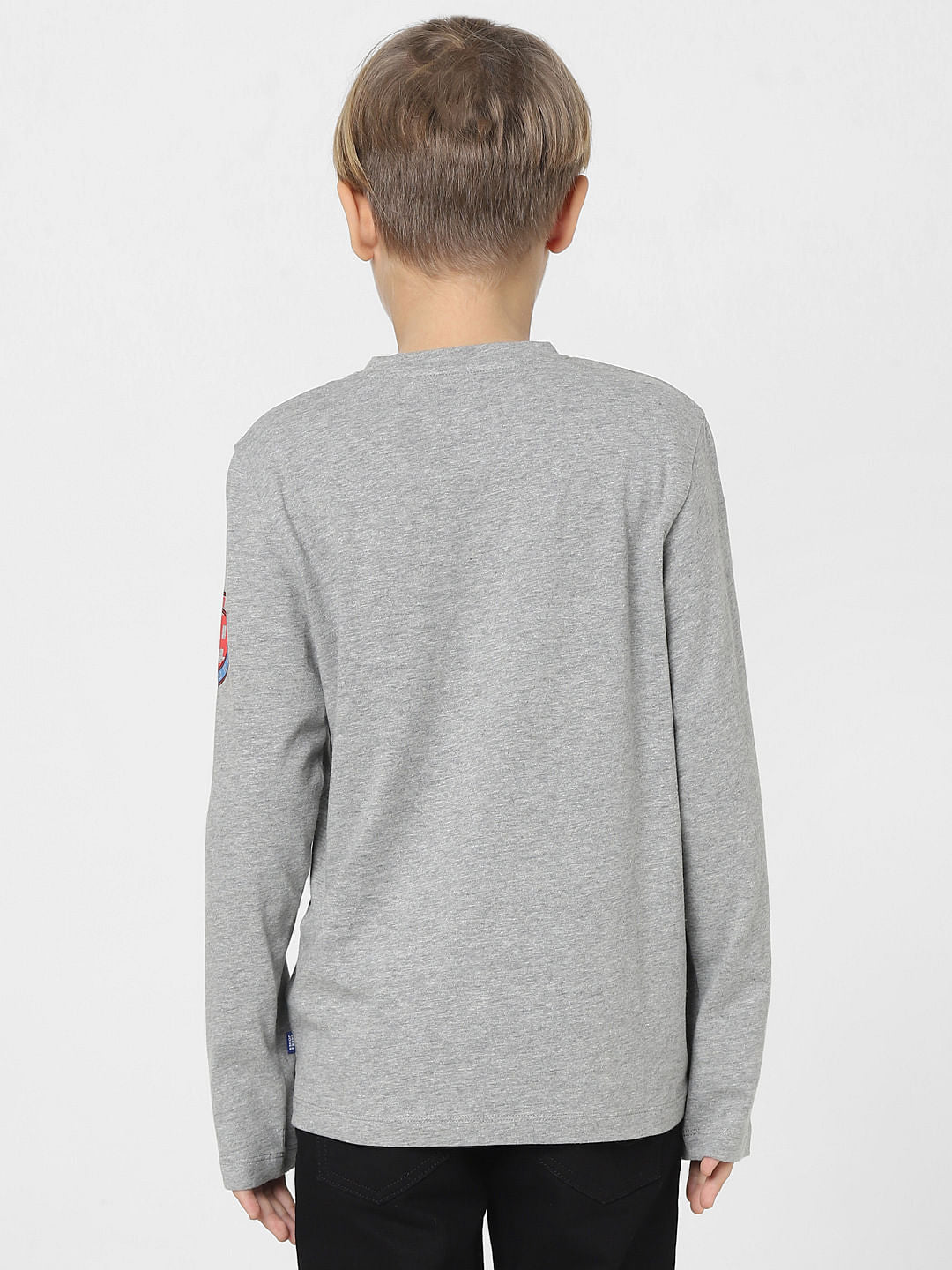 Boys Grey Text Print Crew Neck T-shirt