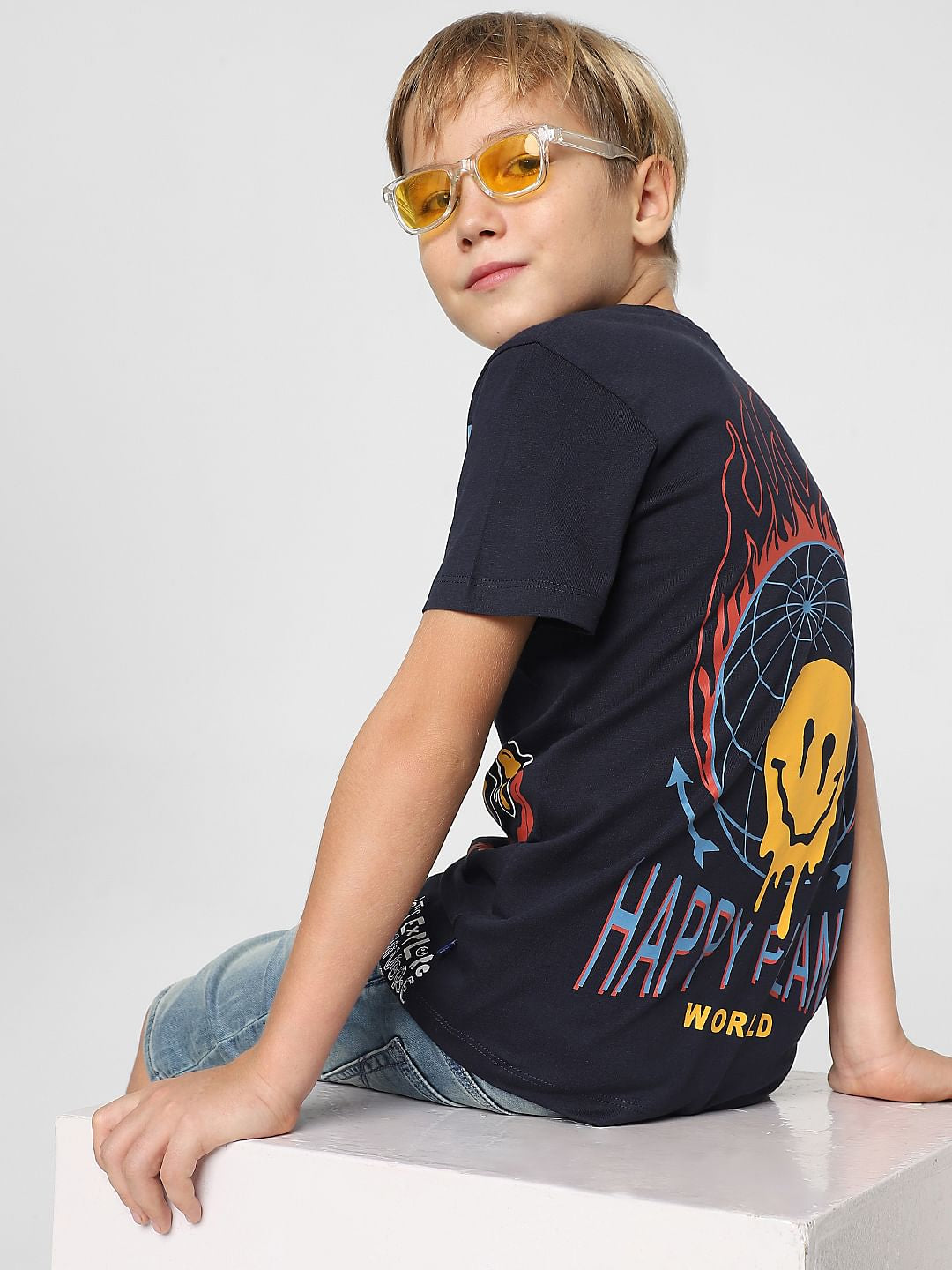 Boys Navy Blue Graphic Print T-shirt