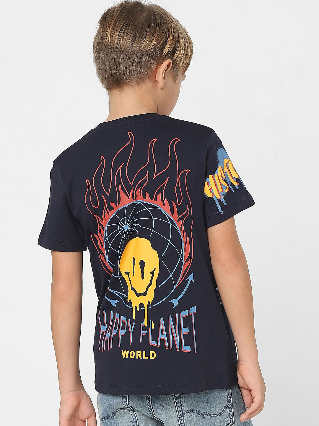 Boys Navy Blue Graphic Print T-shirt